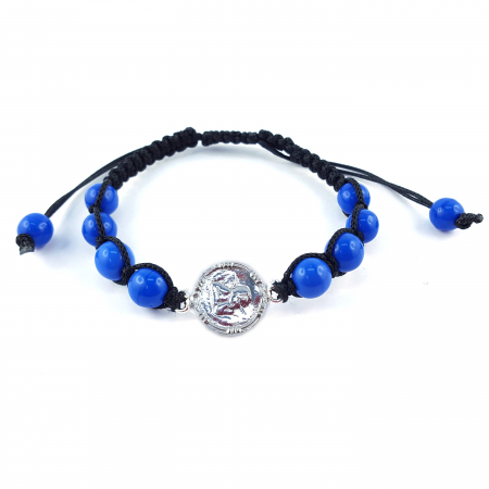 Cu tematica religioasa - Bratara snur negru impletit manual personalizata medalion Ingeras argint margele albastre sticla Bohemia reglabila 4360150 Dras