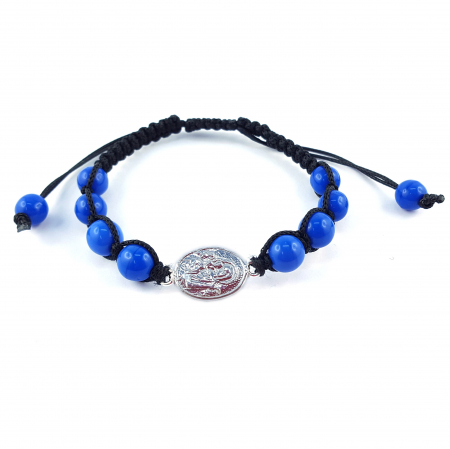 Cu tematica religioasa - Bratara snur negru impletit manual personalizata medalion Maica Domnului pruncul Iisus argint margele albastre sticla Bohemia reglabila 4372150 Dras