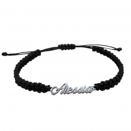 Cu nume - Bratara snur negru impletit manual personalizata nume Alessia argint 9461100 Dras