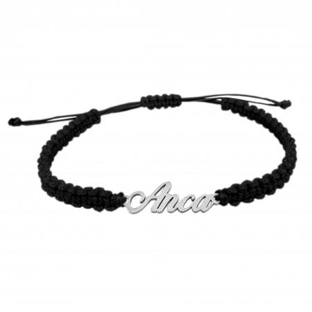 Cu nume - Bratara snur negru impletit manual personalizata nume Anca argint 9430100 Dras