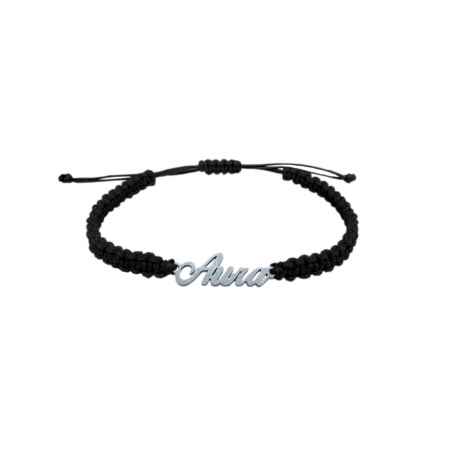 Cu nume - Bratara snur negru impletit manual personalizata nume Aura argint 9418100 Dras
