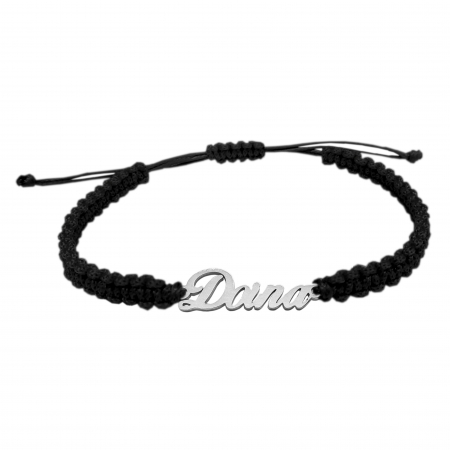 Cu nume - Bratara snur negru impletit manual personalizata nume Doina argint 9456100 Dras