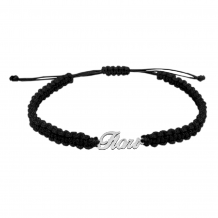 Cu nume - Bratara snur negru impletit manual personalizata nume Flori argint 9453100 Dras