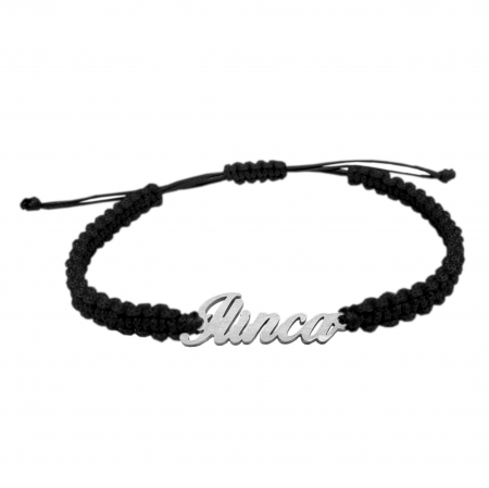 Cu nume - Bratara snur negru impletit manual personalizata nume Ilinca argint 9455100 Dras