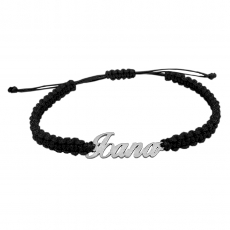 Cu nume - Bratara snur negru impletit manual personalizata nume Ioana argint 9432100 Dras