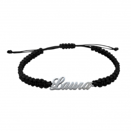 Cu nume - Bratara snur negru impletit manual personalizata nume Laura argint 9443100 Dras