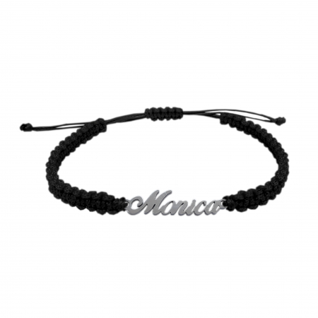 Cu nume - Bratara snur negru impletit manual personalizata nume Monica argint 9448100 Dras