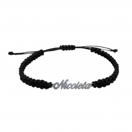 Cu nume - Bratara snur negru impletit manual personalizata nume Nicoleta argint 9447100 Dras