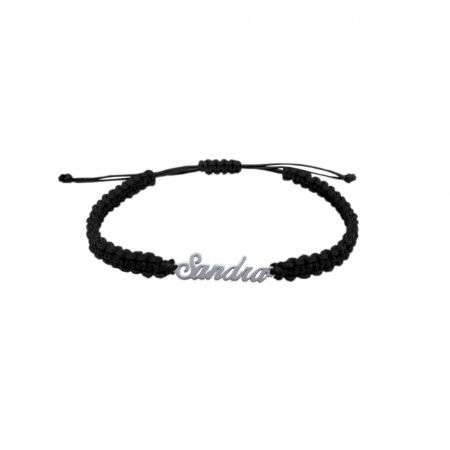 Bratari din snur impletit manual cu obiecte din argint: - Bratara snur negru impletit manual personalizata nume Sandra argint 9425100 Dras