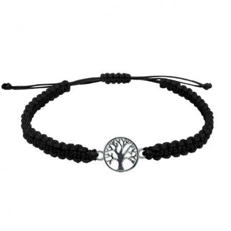 Cu talismane - Bratara snur negru impletit manual personalizata Pomul vietii argint 9491140 Dras