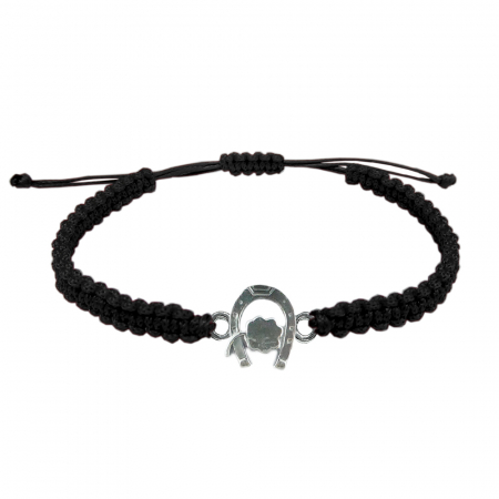 Cu talismane - Bratara snur negru impletit manual personalizata Potcoava personalizata trifoi argint 4535100 Dras