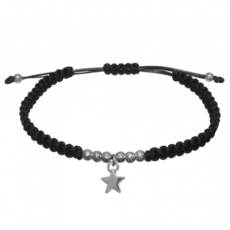 Cu talismane - Bratara snur negru impletit manual personalizata Steluta si margele argint 9592260 Dras