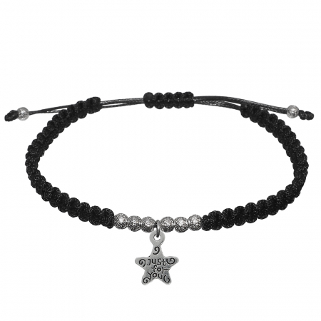 Cu talismane - Bratara snur negru impletit manual personalizata Steluta si margele argint 9949260 Dras
