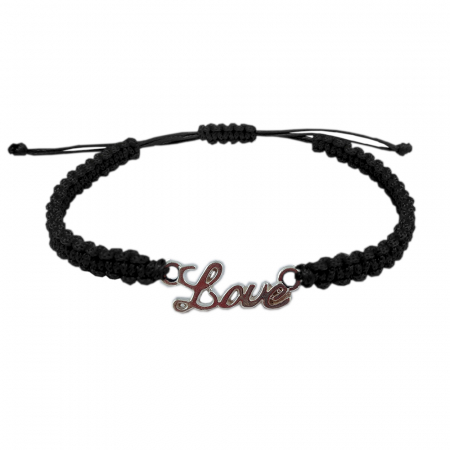Bratari - Bratara snur negru impletit manual personalizata text LOVE argint 9280175 Dras
