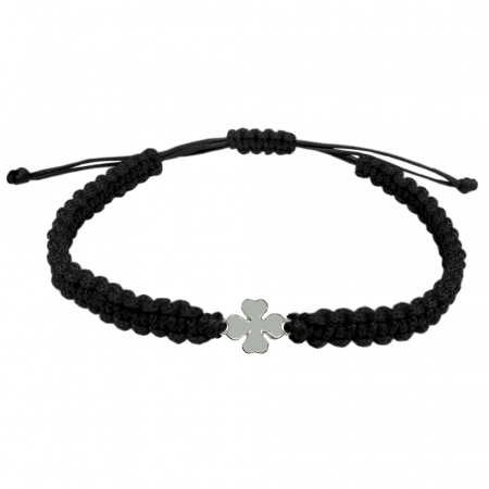 Cu talismane - Bratara snur negru impletit manual personalizata Trifoi argint 10077100 Dras