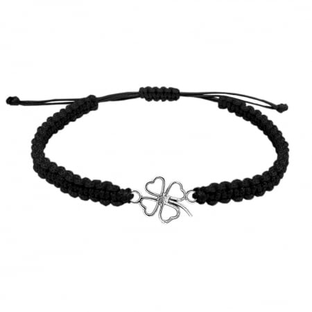 Bratari - Bratara snur negru impletit manual personalizata Trifoi argint 6434100 Dras