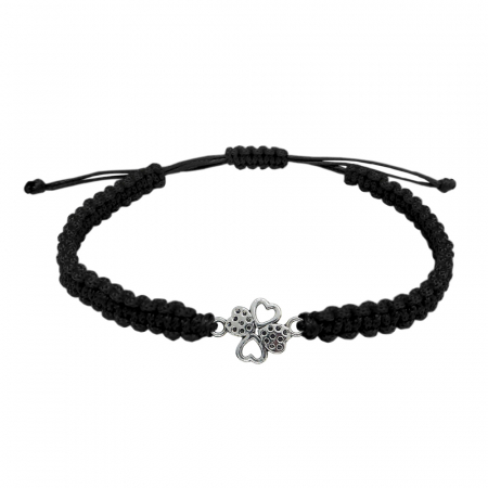 Cu talismane - Bratara snur negru impletit manual personalizata Trifoi argint 9731140 Dras