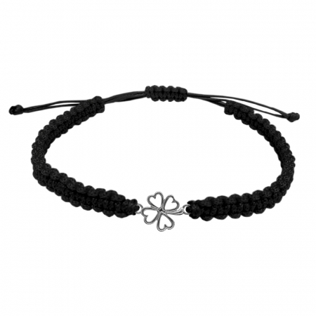 Cu talismane - Bratara snur negru impletit manual personalizata Trifoi argint 9732100 Dras