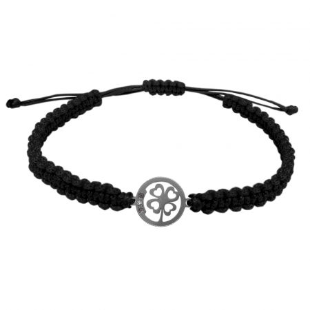 Cu talismane - Bratara snur negru impletit manual personalizata Trifoi argint 9733150 Dras