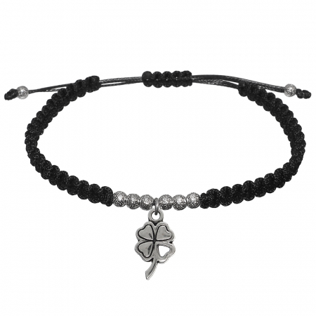 Cu talismane - Bratara snur negru impletit manual personalizata Trifoi si margele argint 9729360 Dras