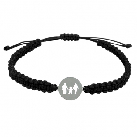 Cu tematica familie si prieteni - Bratara snur negru impletita manual personalizata banut Mama tata si copilul argint 10061180 Dras