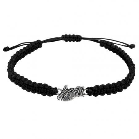 Cu pasari - Bratara snur negru impletita manual personalizata Bufnita argint 9685200 Dras