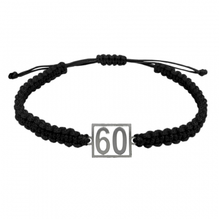 Cu cifre aniversare - Bratara snur negru impletita manual personalizata Cifra 60 argint numar norocos cifre aniversare 10256_0260 Dras