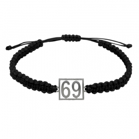 Cu cifre aniversare - Bratara snur negru impletita manual personalizata Cifra 69 argint numar norocos cifre aniversare 10256_9260 Dras