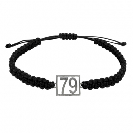Cu cifre aniversare - Bratara snur negru impletita manual personalizata Cifra 79 argint numar norocos cifre aniversare 10247_9260 Dras