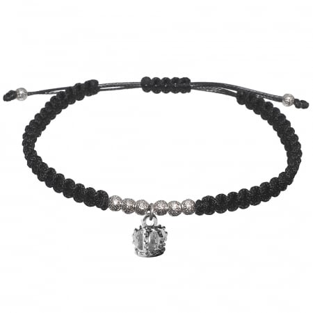 Cu talismane - Bratara snur negru impletita manual personalizata Coroana margele argint 10194340 Dras