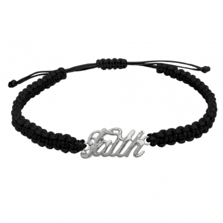 Cu diverse motive - Bratara snur negru impletita manual personalizata Faith - Credinta argint 10051450 Dras