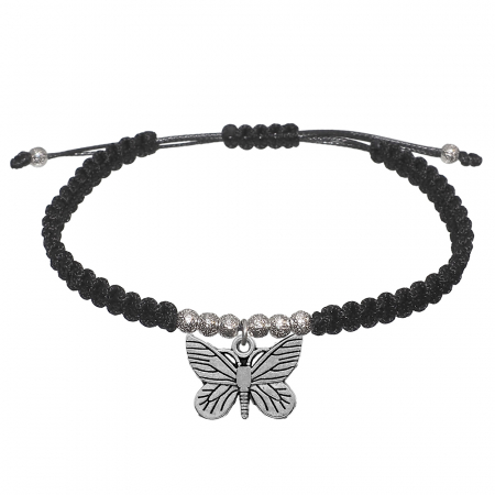 Cu insecte - Bratara snur negru impletita manual personalizata Fluturas margele argint 10066580 Dras