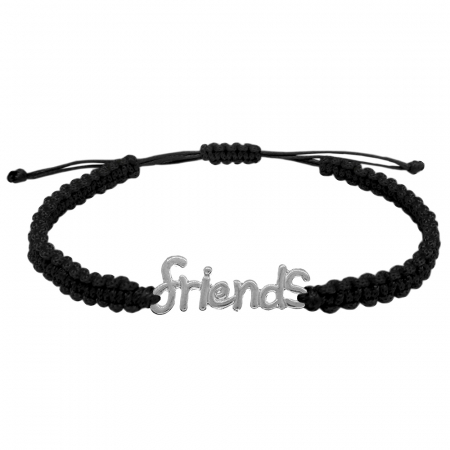 Cu tematica familie si prieteni - Bratara snur negru impletita manual personalizata Friends - Prieteni argint 10050340 Dras