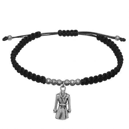 Bratari din snur impletit manual cu obiecte din argint si margele: - Bratara snur negru impletita manual personalizata Haina margele argint 10141410 Dras