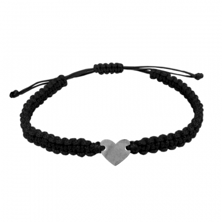 Cu tematica iubire - Bratara snur negru impletita manual personalizata Inimioara argint 10164100 Dras