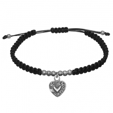 Cu tematica iubire - Bratara snur negru impletita manual personalizata Inimioara margele argint 10143330 Dras