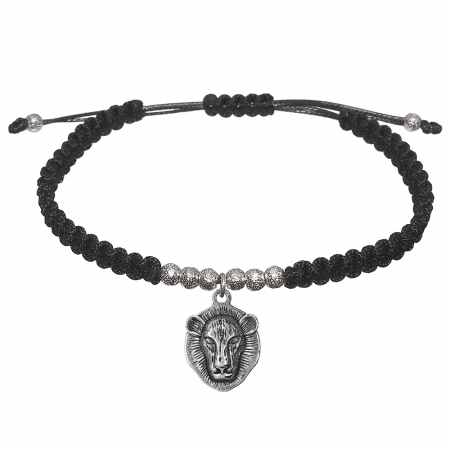 Cu animale - Bratara snur negru impletita manual personalizata Leu margele argint 10039530 Dras