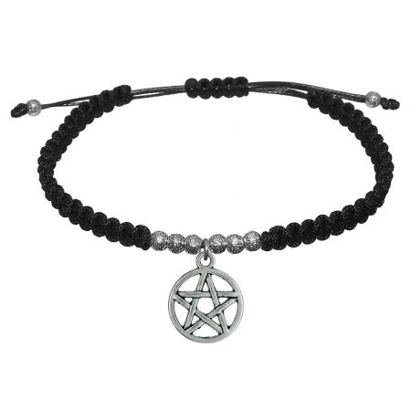 Cu talismane - Bratara snur negru impletita manual personalizata Pentagrama margele argint 10157340 Dras