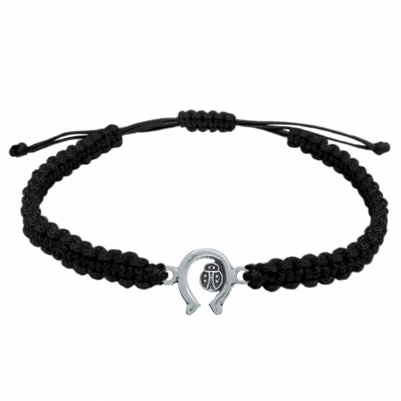 Cu talismane - Bratara snur negru impletita manual personalizata Potcoava cu mamaruta argint 10189140 Dras