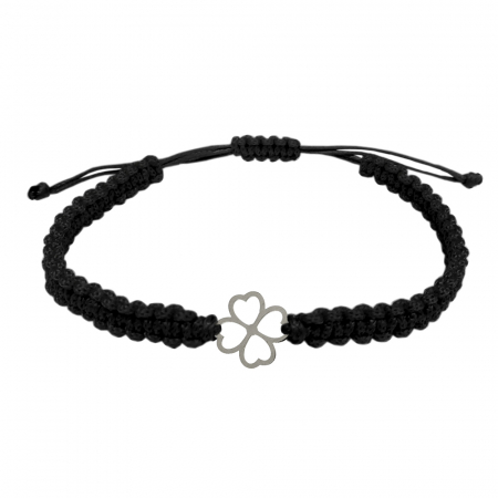 Cu talismane - Bratara snur negru impletita manual personalizata Trifoi argint 10165100 Dras