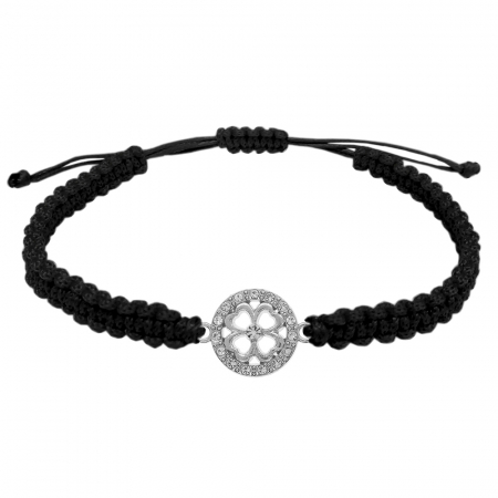 Cu talismane - Bratara snur negru impletita manual personalizata Trifoi argint 10190210 Dras