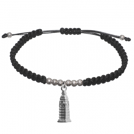 Cu diverse motive - Bratara snur negru impletita manual personalizata Turnul din Pisa margele argint 10195700 Dras