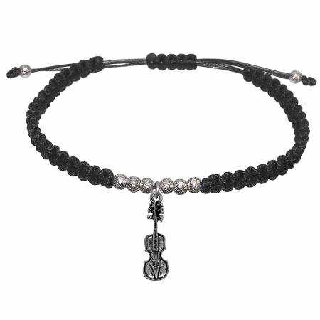 Cu tematica muzicala - Bratara snur negru impletita manual personalizata Vioara margele argint 10128260 Dras