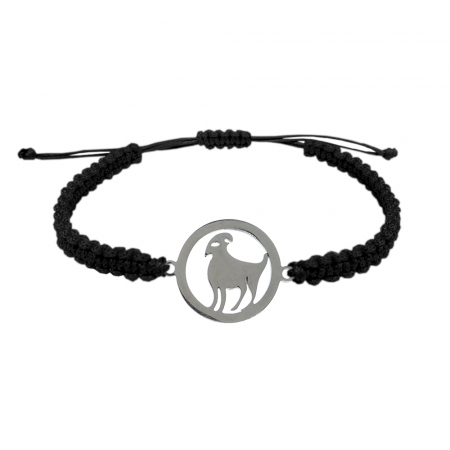 Bratari din snur impletit manual cu obiecte din argint: - Bratara snur negru impletita manual personalizata zodie Berbec argint zodiac european 9774160 Dras