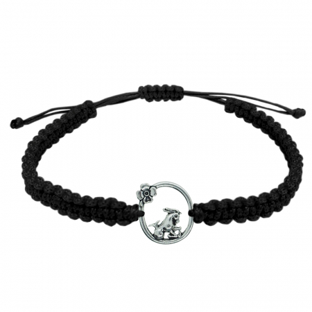 Bratari din snur impletit manual cu obiecte din argint: - Bratara snur negru impletita manual personalizata zodie Capricorn argint zodiac european 10152240 Dras