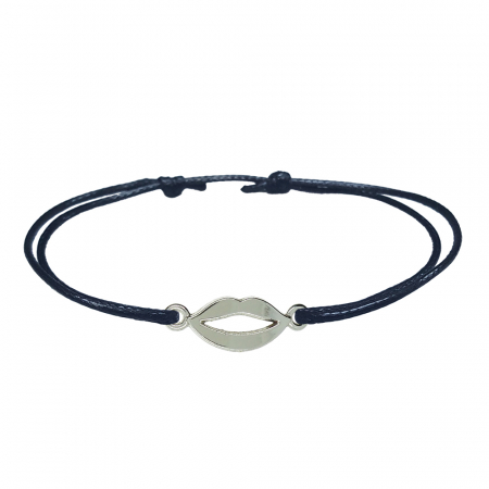 Cu diverse motive - Bratara snur negru personalizata Buze argint 10058180 Dras