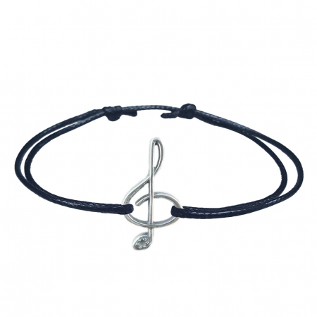 Cu tematica muzicala - Bratara snur negru personalizata Chei sol argint 6100185 Dras