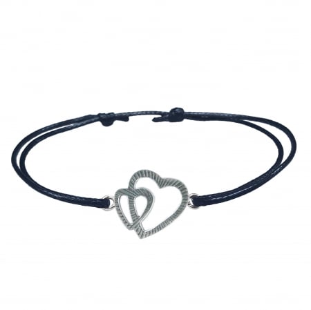 Cu tematica iubire - Bratara snur negru personalizata Doua inimioare argint 4392125 Dras
