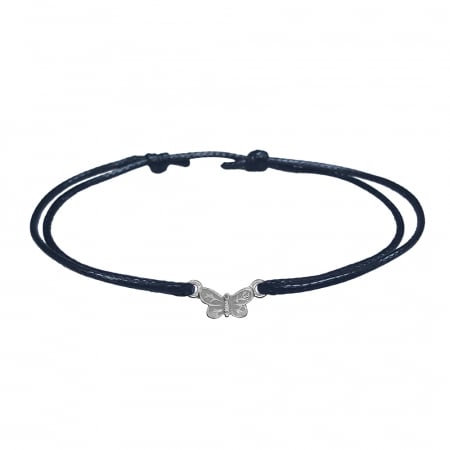 Cu insecte - Bratara snur negru personalizata Fluturas argint 10127100 Dras