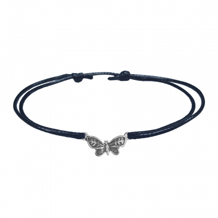 Cu insecte - Bratara snur negru personalizata Fluturas argint 10136220 Dras